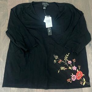 Black Floral Embroidered Silk Top NWT size 3X